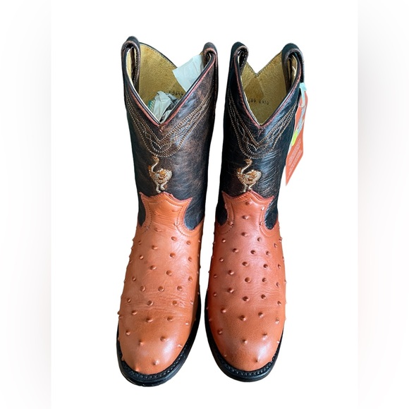 EXOTIC Ostrich Orange Men’s Cowboy Round Toe Boot
